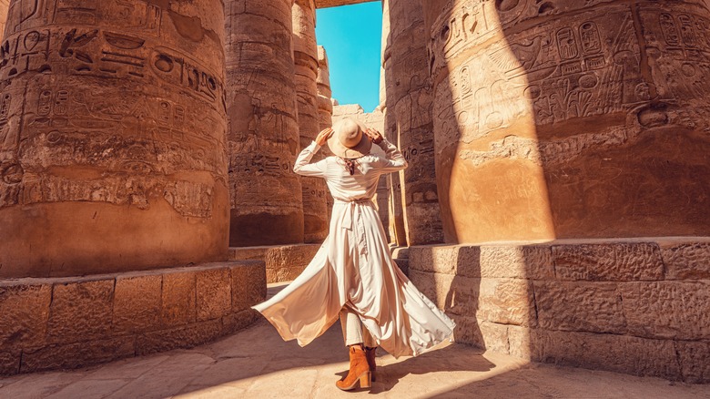 female traveler and Egyptian ruins