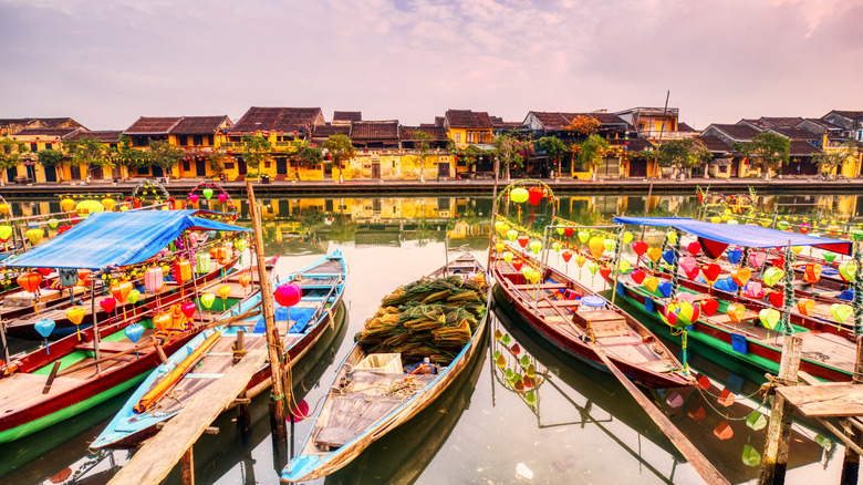 Decorated boats on river, Hoi An