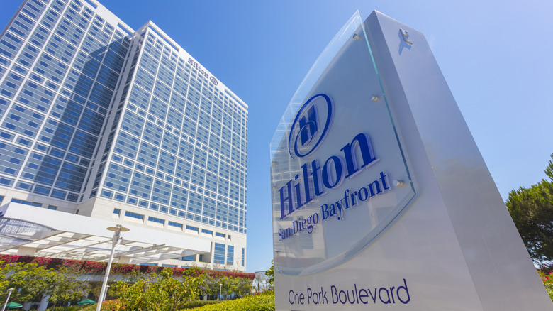 Hilton sign and hotel 