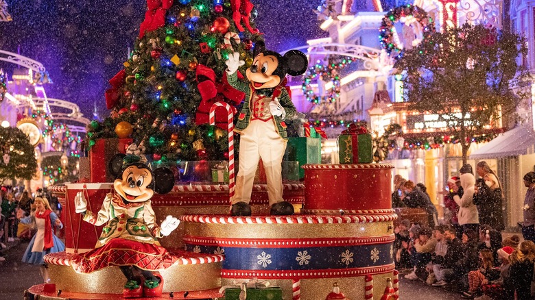 Mickey Mouse and Minnie Mouse in Christmas parade